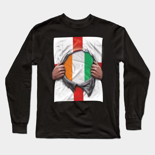 Ivory Coast Flag English Flag Ripped - Gift for Ivorian From Ivory Coast Long Sleeve T-Shirt by Country Flags